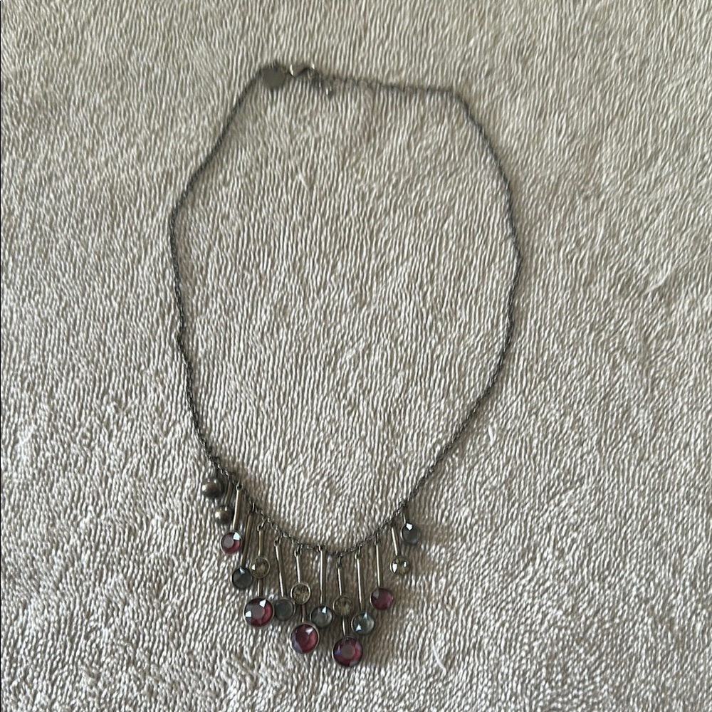 Swarovski Silver and Red Necklace with Ornate Pendant